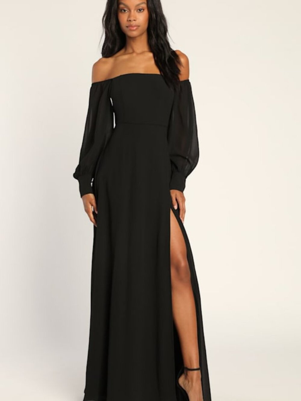 Lulus Feel The Romance Black Off-the-shoulder Maxi Dress - Size M